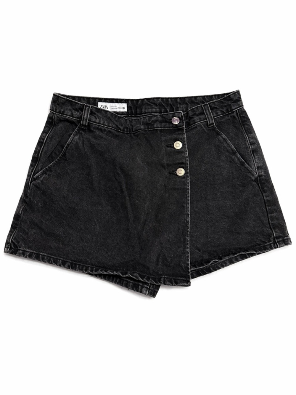 Zara Black Denim Wrap Skort Shorts